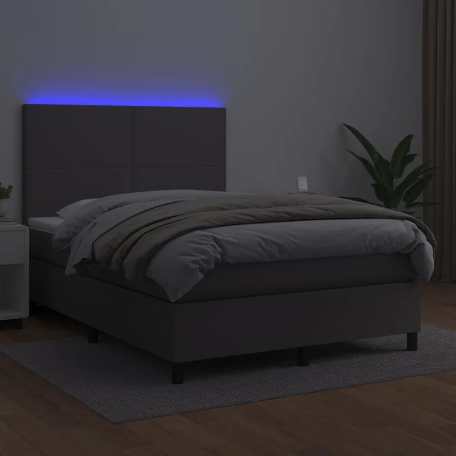 Sommier à lattes de lit avec matelas et LED Gris 140x200 cm - 4