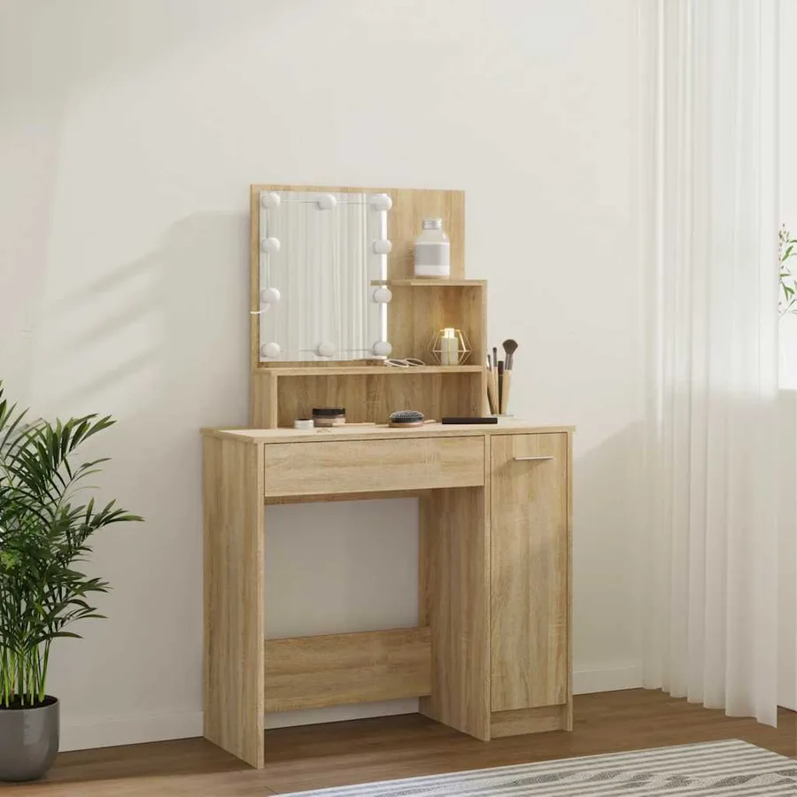 Coiffeuse avec LED chêne sonoma 86,5x35x136 cm - 16
