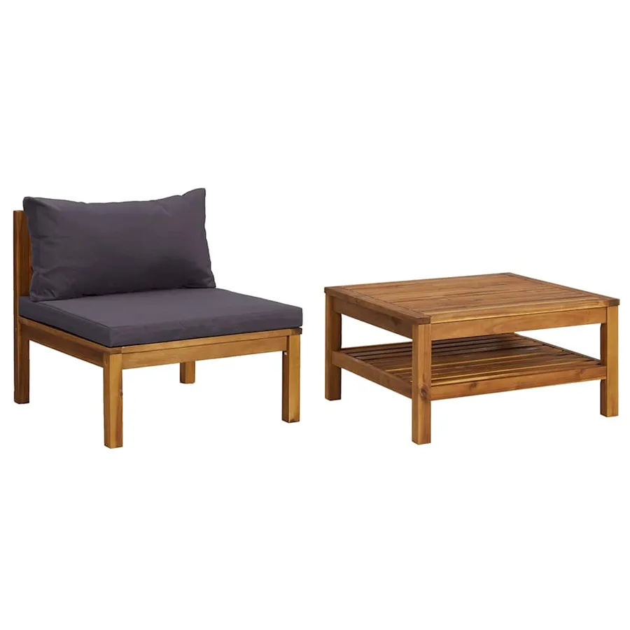 Salon de jardin 2 pcs avec coussins gris foncé Bois d'acacia - 2