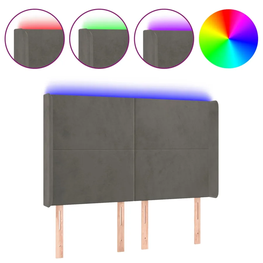 Tête de lit à LED Gris foncé 147x16x118/128 cm Velours - 2