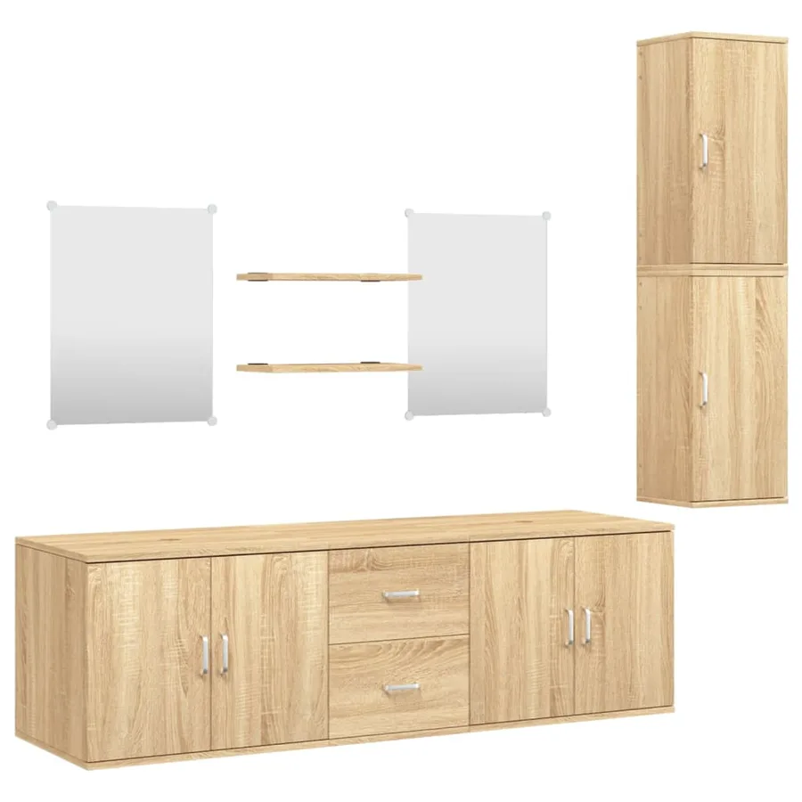 Ensemble de meubles salle de bain 7 pcs chêne bois d'ingénierie - 2