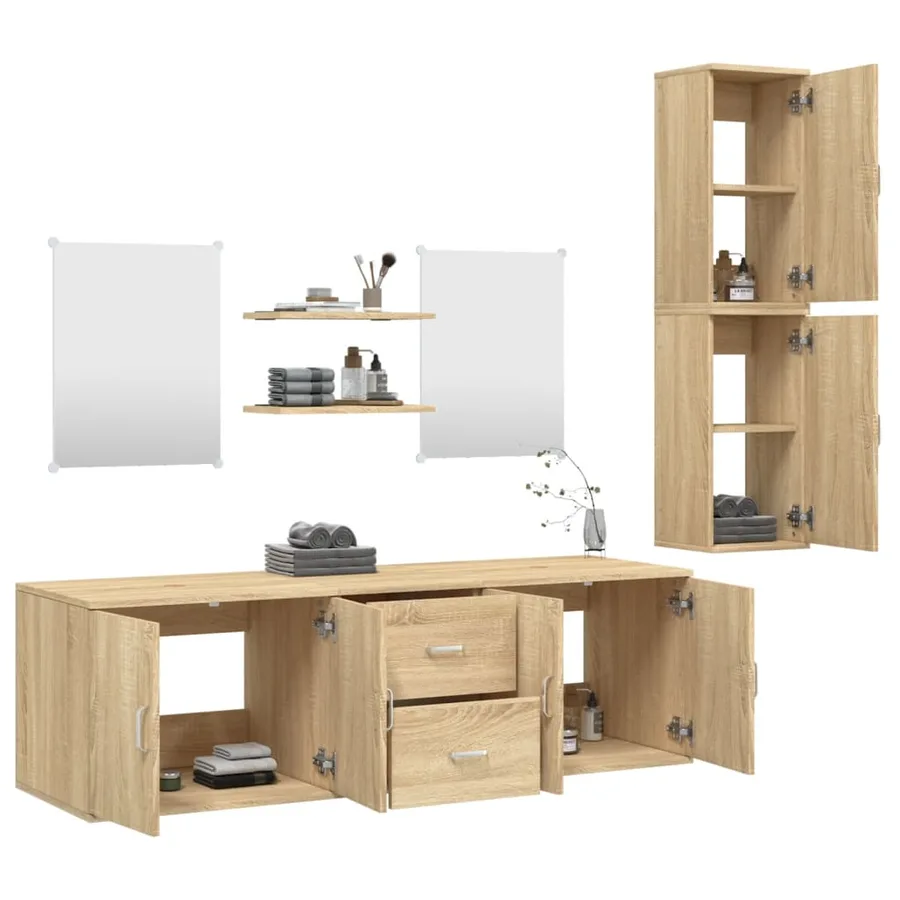 Ensemble de meubles salle de bain 7 pcs chêne bois d'ingénierie - 3