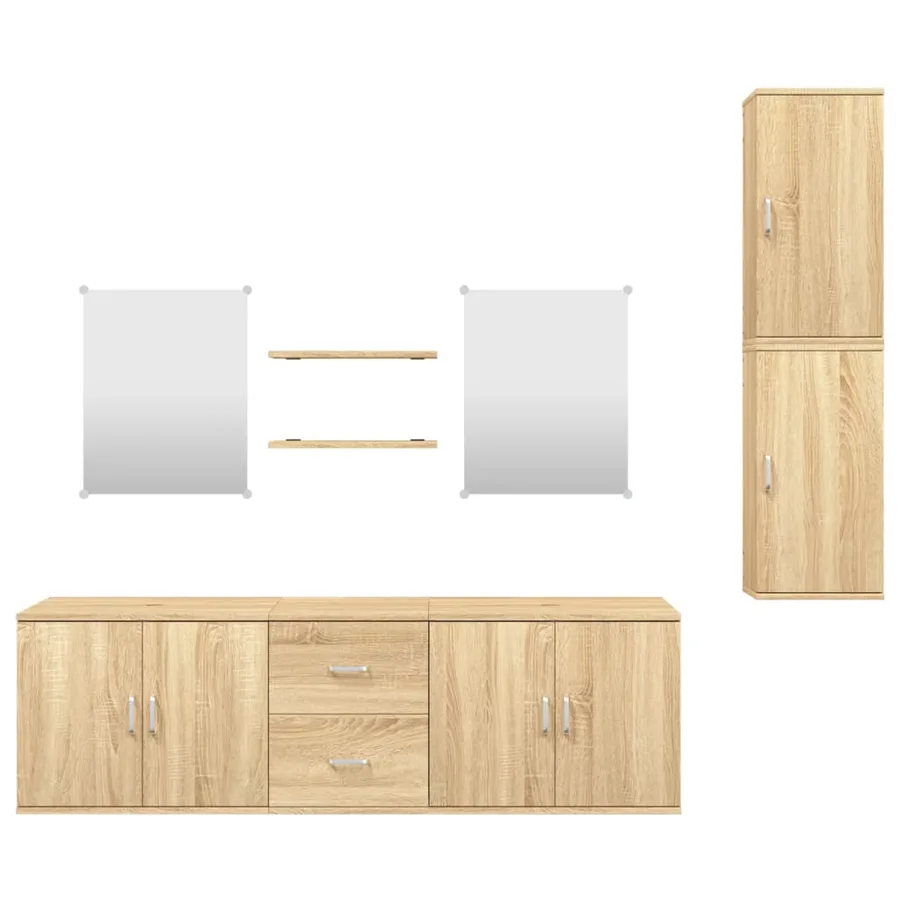 Ensemble de meubles salle de bain 7 pcs chêne bois d'ingénierie - 4