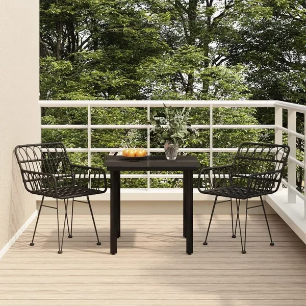 Ensemble à manger de jardin 3 pcs Noir Résine tressée