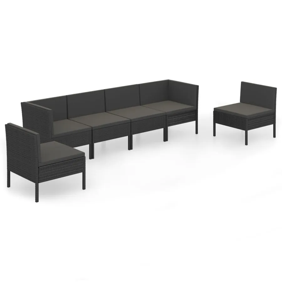 Salon de jardin 6 pcs avec coussins résine tressée noir - 2