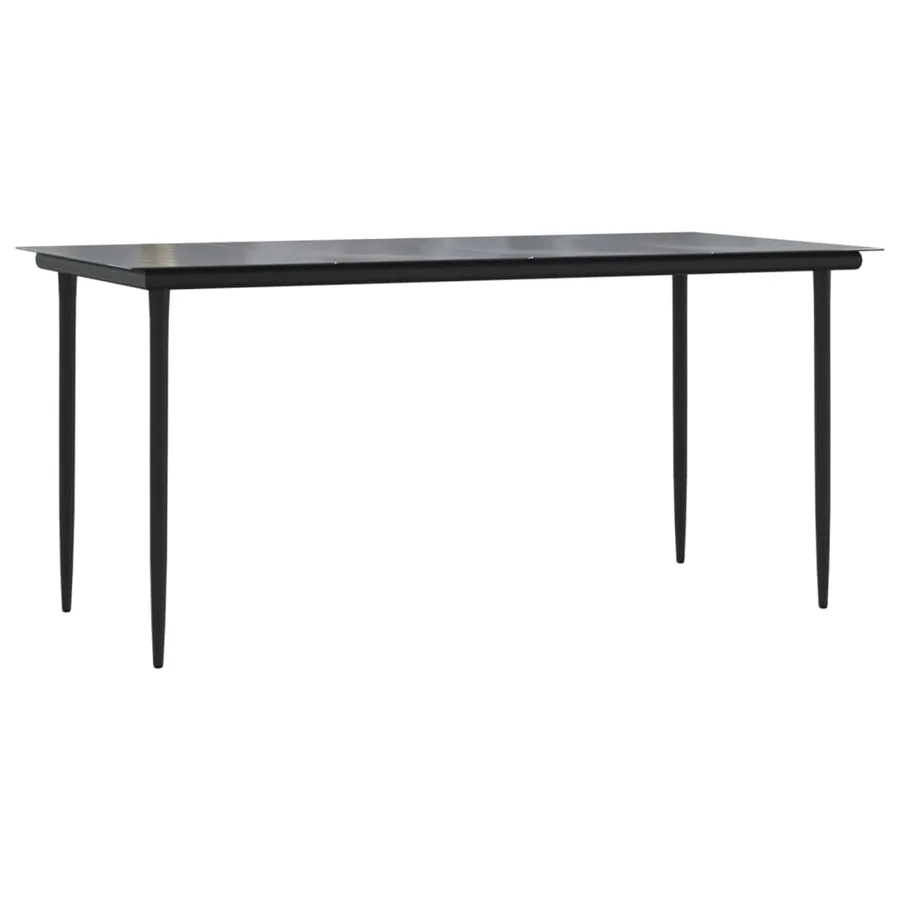 Table à dîner de jardin Noir 160x80x74 cm Acier et verre trempé - 2