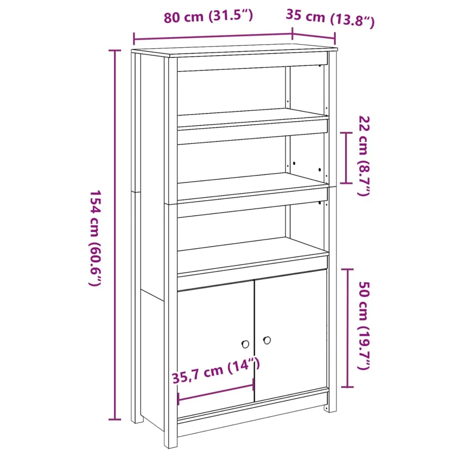 Buffet haut 80x35x154 cm Bois massif de pin - 11