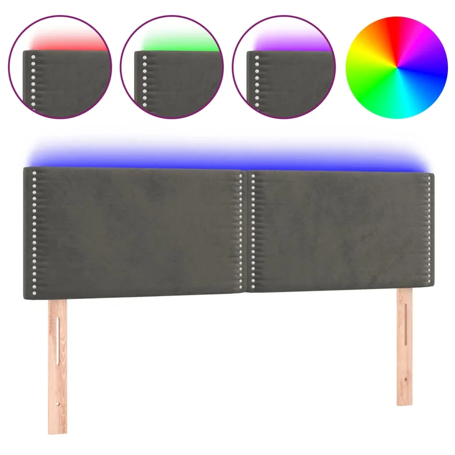 Tête de lit à LED Gris foncé 144x5x78/88 cm Velours - 2