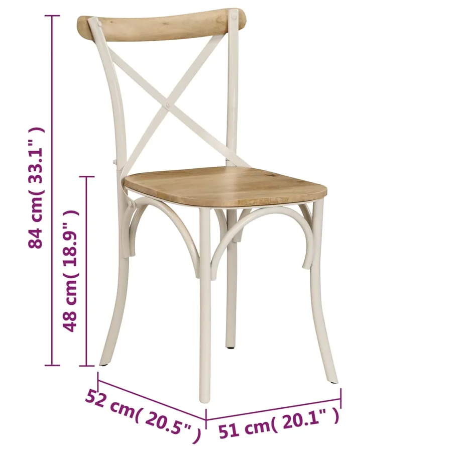 Chaises à dossier croisé lot de 2 blanc bois de manguier solide - 11
