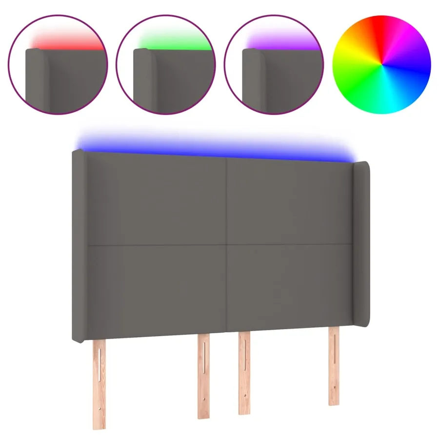 Tête de lit à LED Gris 147x16x118/128 cm Similicuir - 2