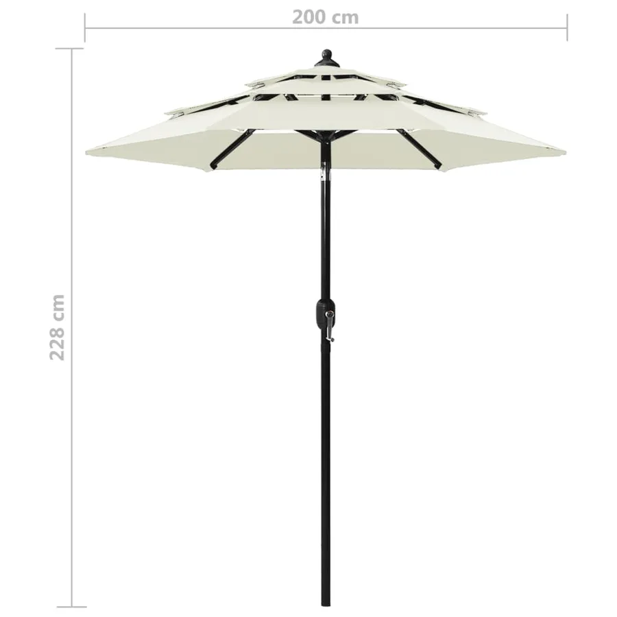 Parasol de jardin à 3 niveaux avec mât en aluminium sable 2 m - 8