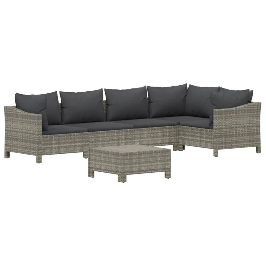 Salon de jardin 6 pcs avec coussins Gris Résine tressée - 3