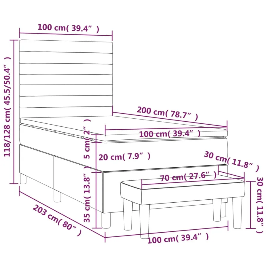 Sommier à lattes de lit avec matelas Noir 100x200 cm Tissu - 8