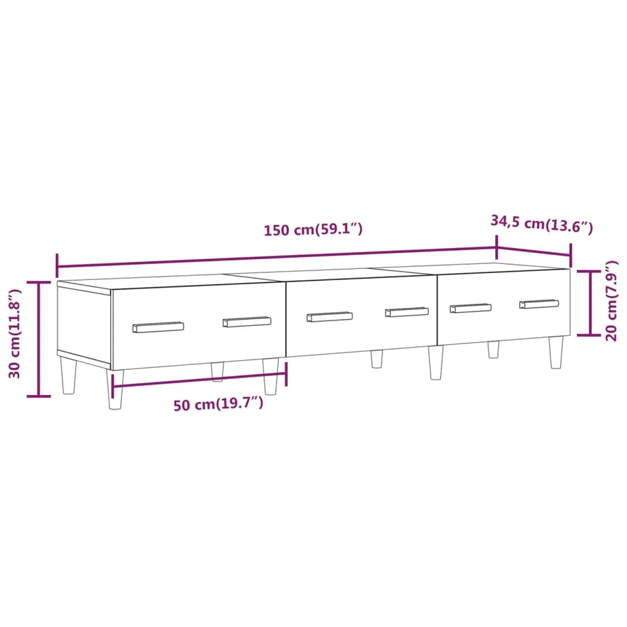 Meuble TV Sonoma gris 150x34,5x30 cm Bois d'ingénierie - 9