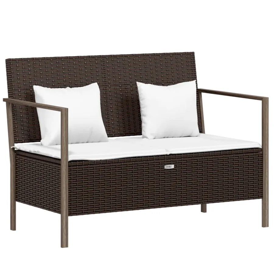 Banc de jardin à 2 places avec coussins Marron Résine tressée - 2