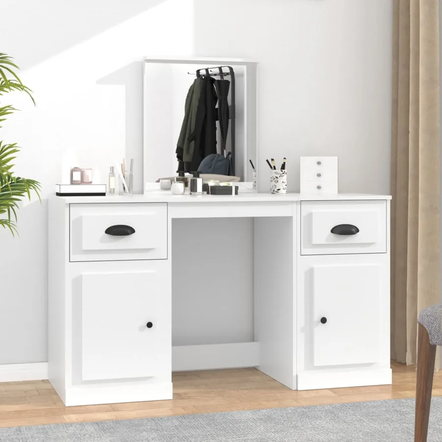 Coiffeuse avec miroir blanc 130x50x132,5 cm