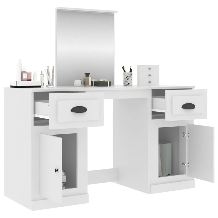 Coiffeuse avec miroir blanc 130x50x132,5 cm - 5