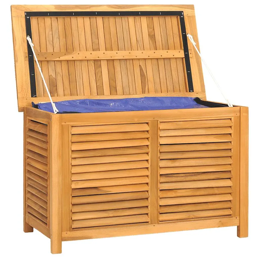 Boîte de rangement de jardin et sac 90x50x58cm bois massif teck - 4