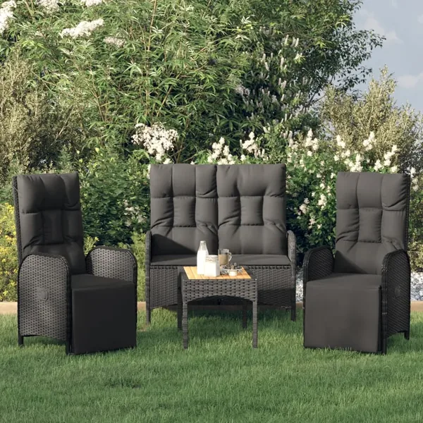 Ensemble à manger de jardin 4 pcs avec coussins noir