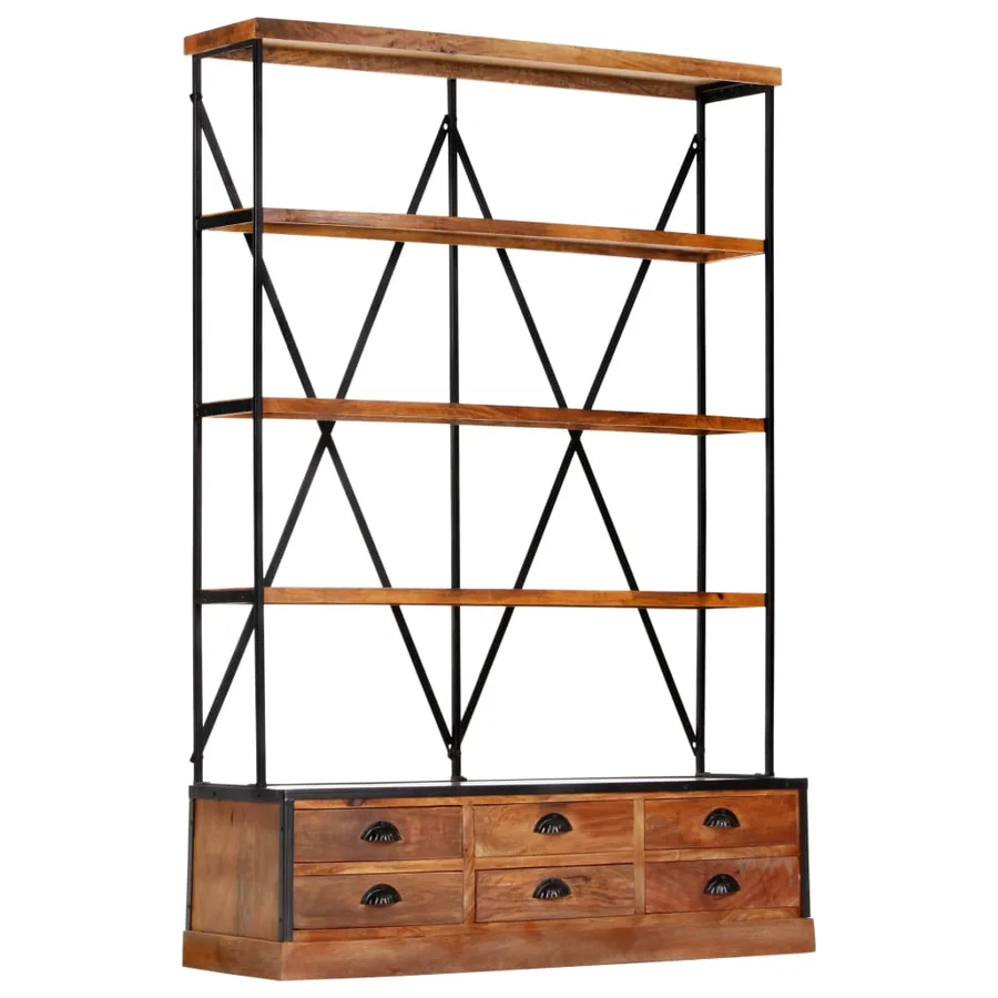 Bibliothèque à 4 étagères avec 6 tiroirs 122x36x181 cm Manguier - 10