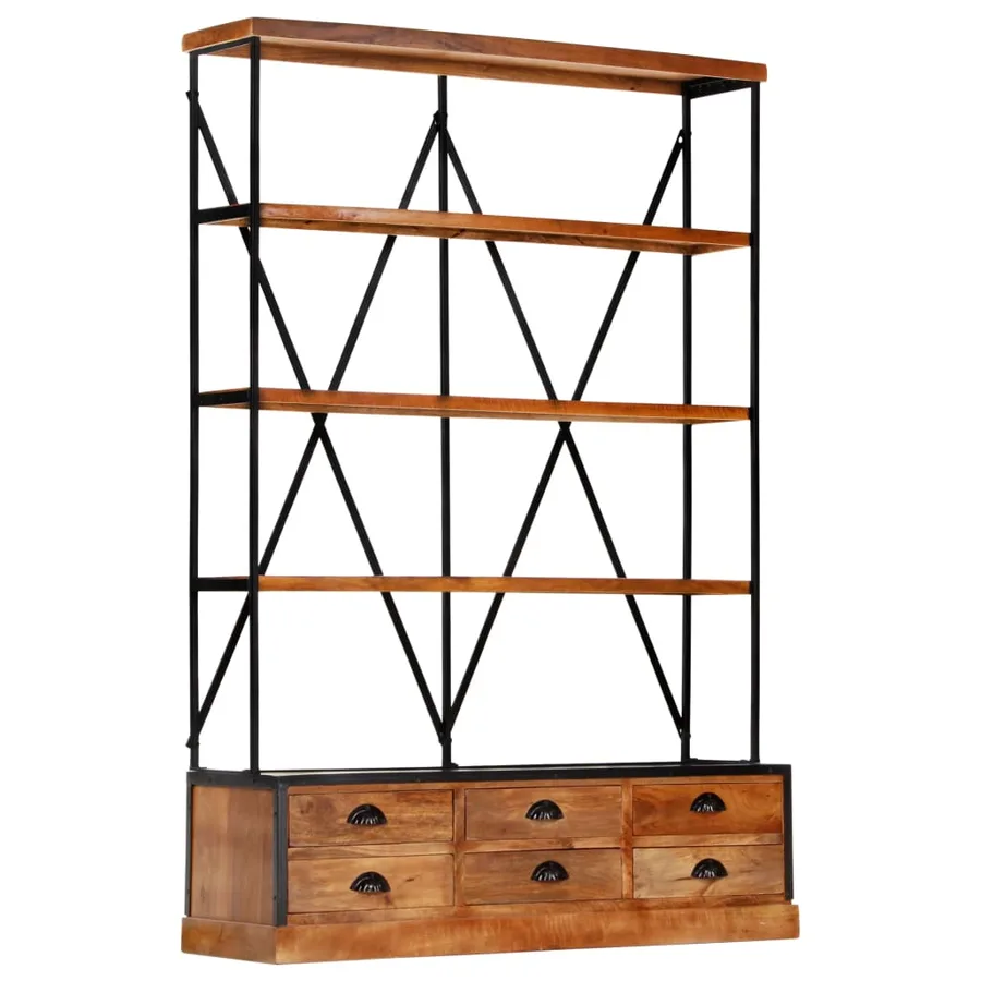 Bibliothèque à 4 étagères avec 6 tiroirs 122x36x181 cm Manguier - 11