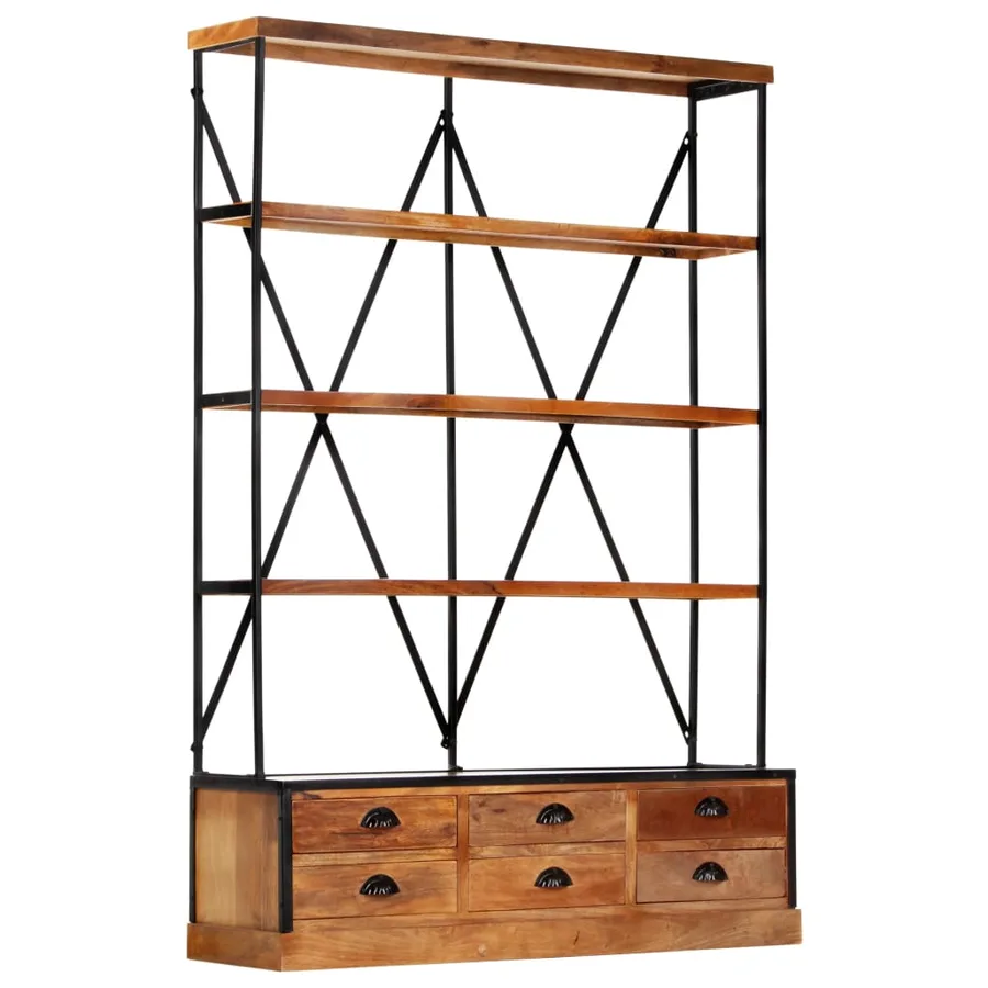 Bibliothèque à 4 étagères avec 6 tiroirs 122x36x181 cm Manguier - 9