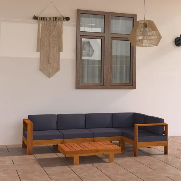 Salon de jardin 6 pcs avec coussins gris foncé Bois d'acacia