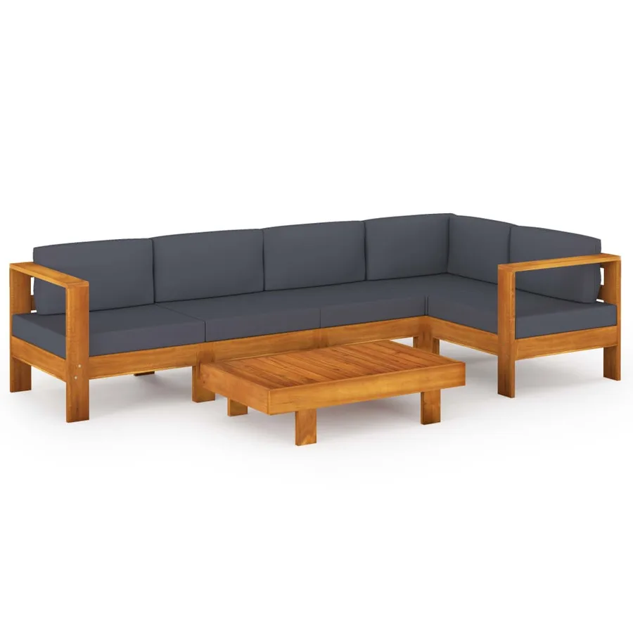 Salon de jardin 6 pcs avec coussins gris foncé Bois d'acacia - 2