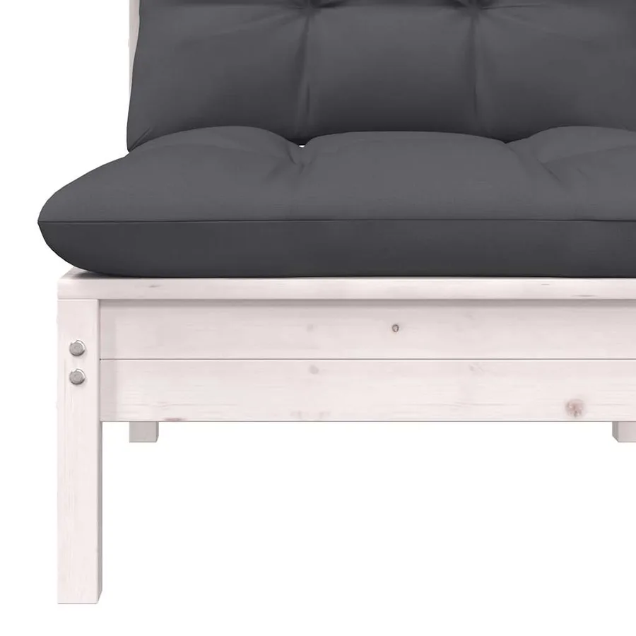 Salon de jardin 3 pcs avec coussins Blanc Bois de pin massif - 6