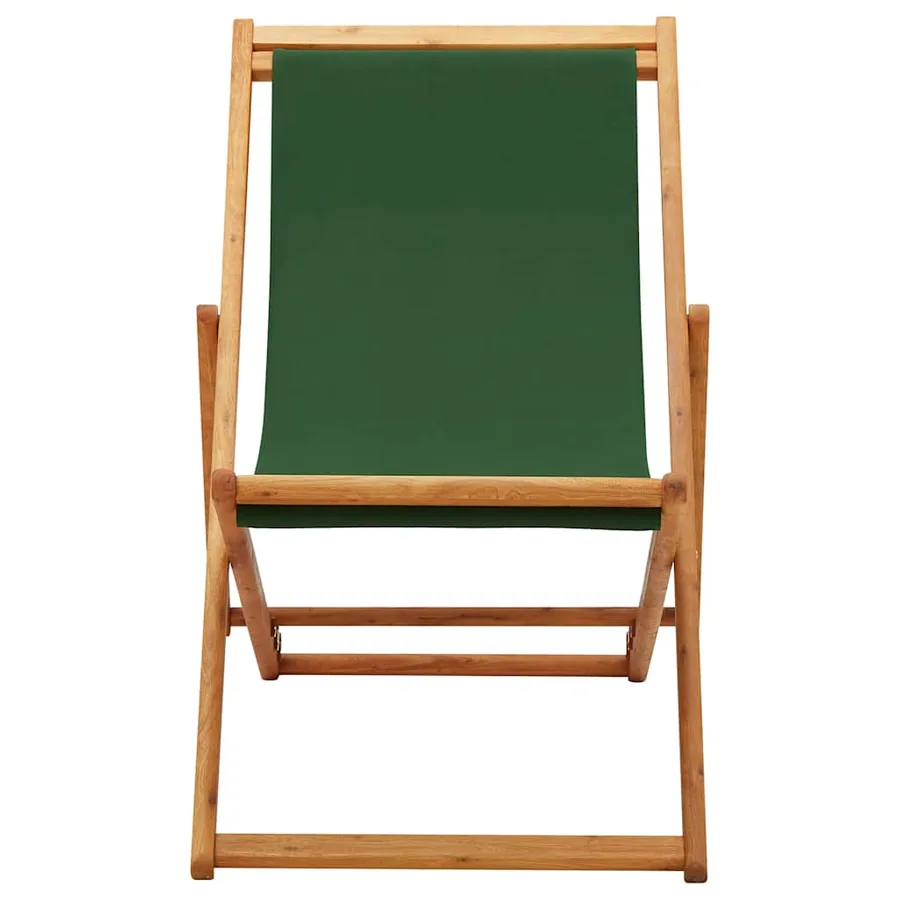 Chaise pliable de plage bois d'eucalyptus et tissu vert - 2