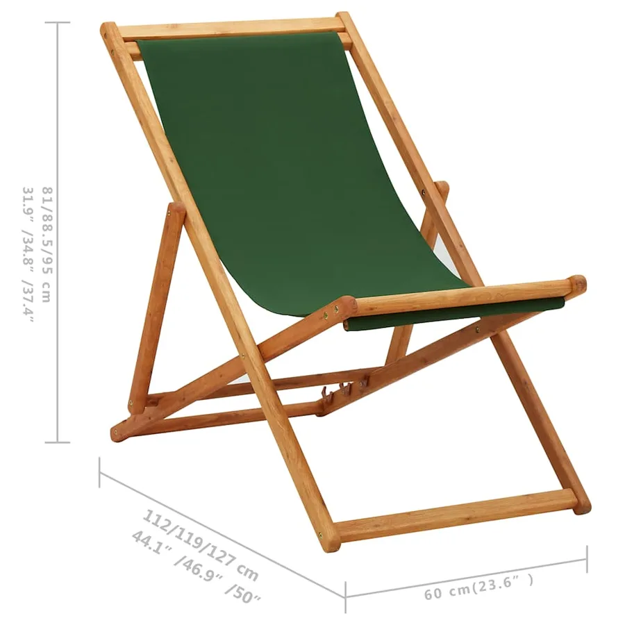 Chaise pliable de plage bois d'eucalyptus et tissu vert - 9