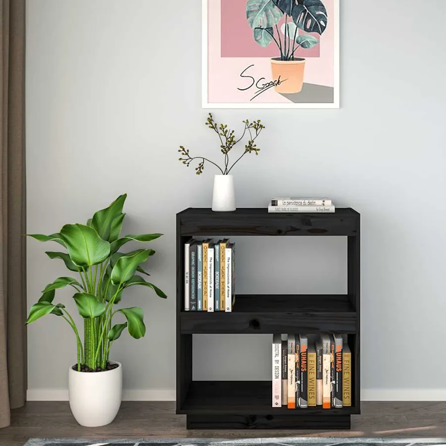 Bibliothèque Noir 60x35x71 cm Bois de pin massif - 3
