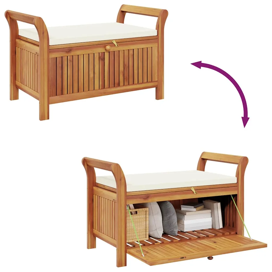 Banc de rangement de jardin avec coussin 91 cm Bois d'acacia - 9