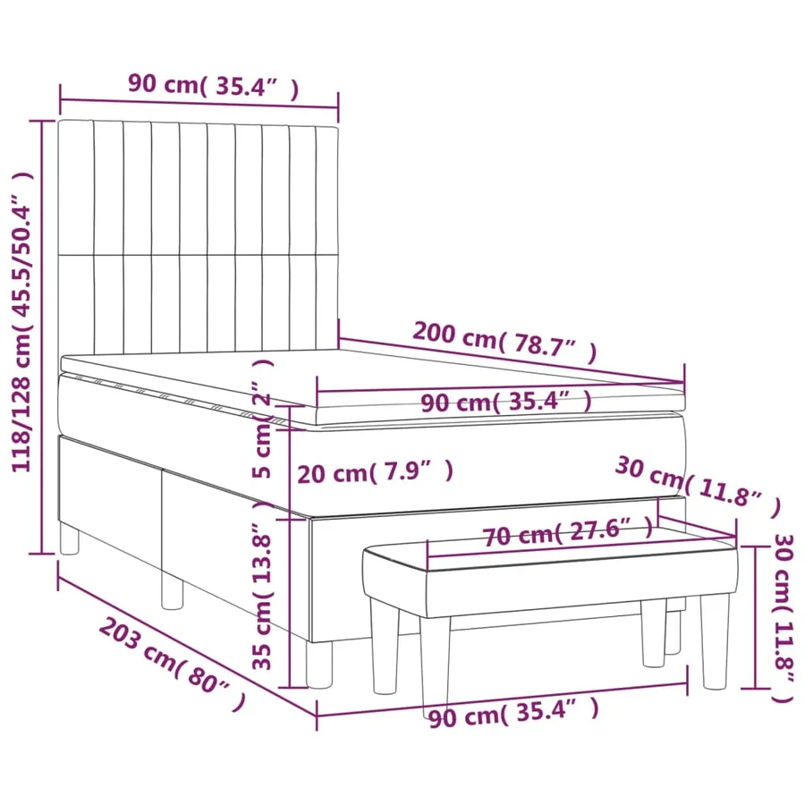 Sommier à lattes de lit avec matelas Noir 90x200 cm Tissu - 8