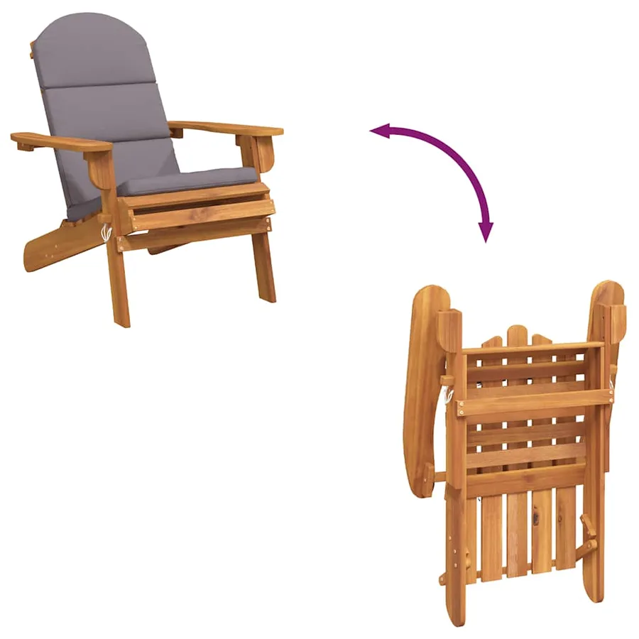 Chaise de jardin Adirondack avec coussins bois massif d'acacia - 7
