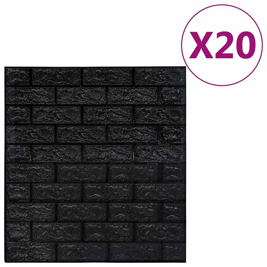 Papier peint 3D autoadhésif Briques 20 pcs Noir - 2