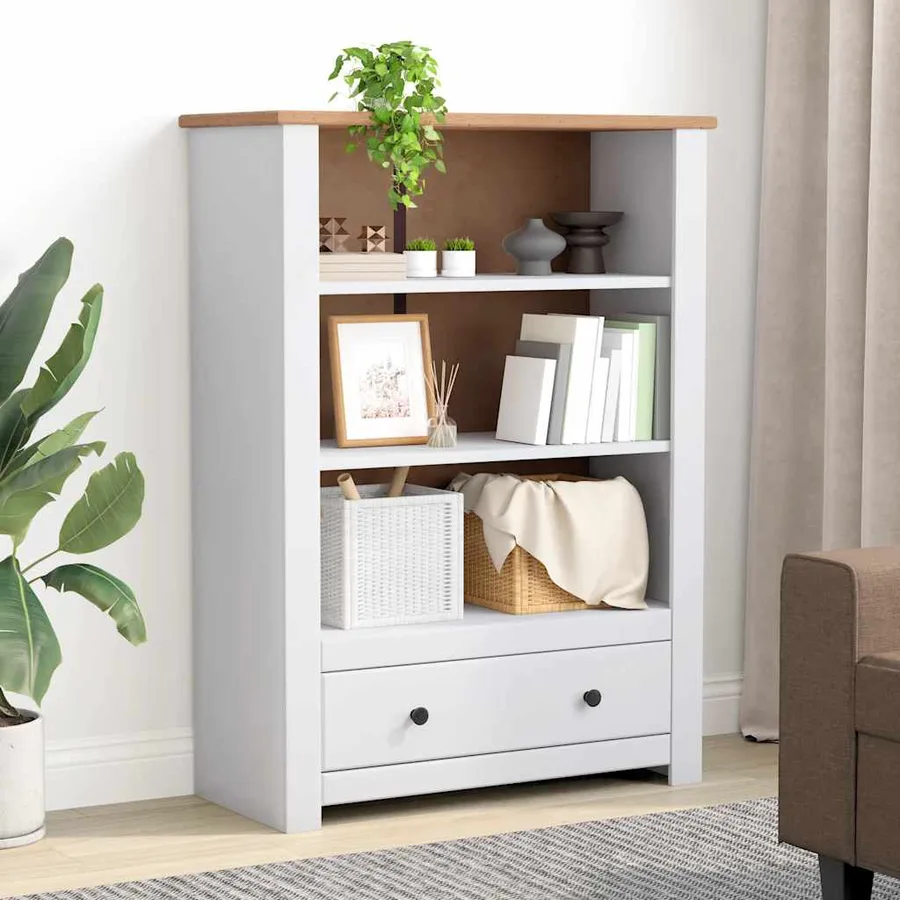 Bibliothèque Blanc 80x35x110 cm Pin massif Assortiment Panama - 3