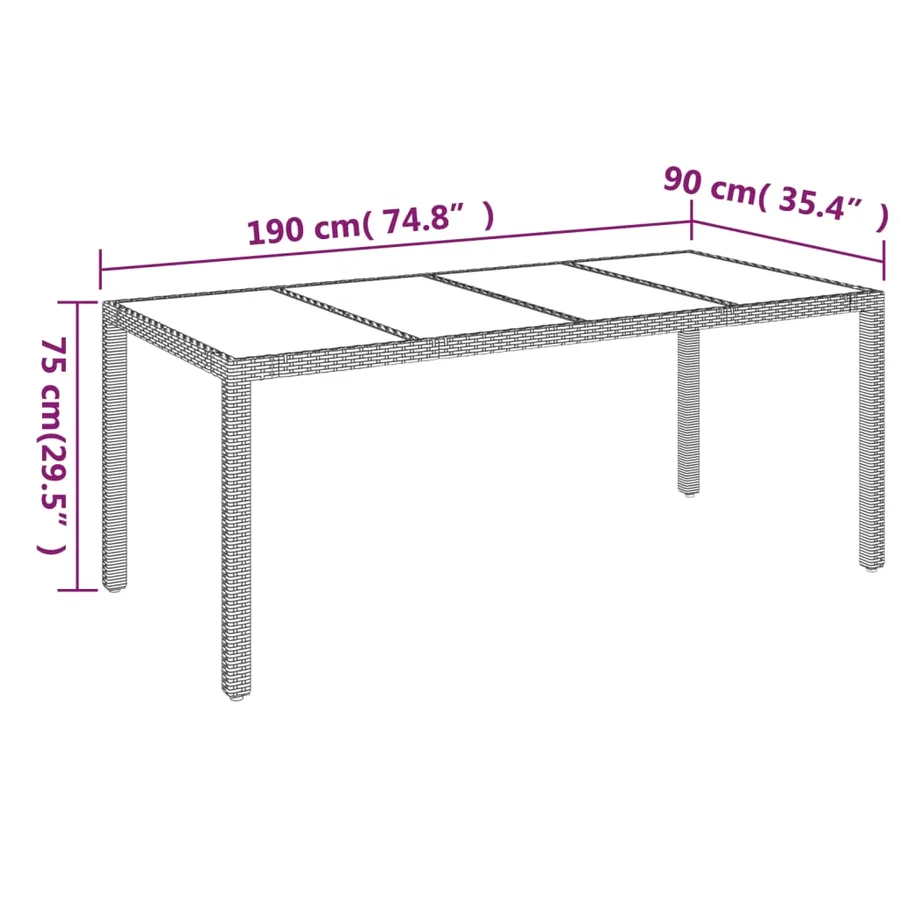 Table de jardin dessus en verre Noir 190x90x75cm Résine tressée - 7