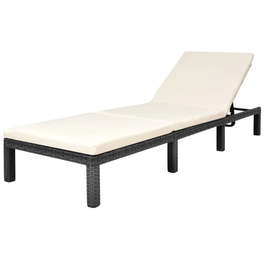 Chaise longue avec coussin Résine tressée Noir - 2
