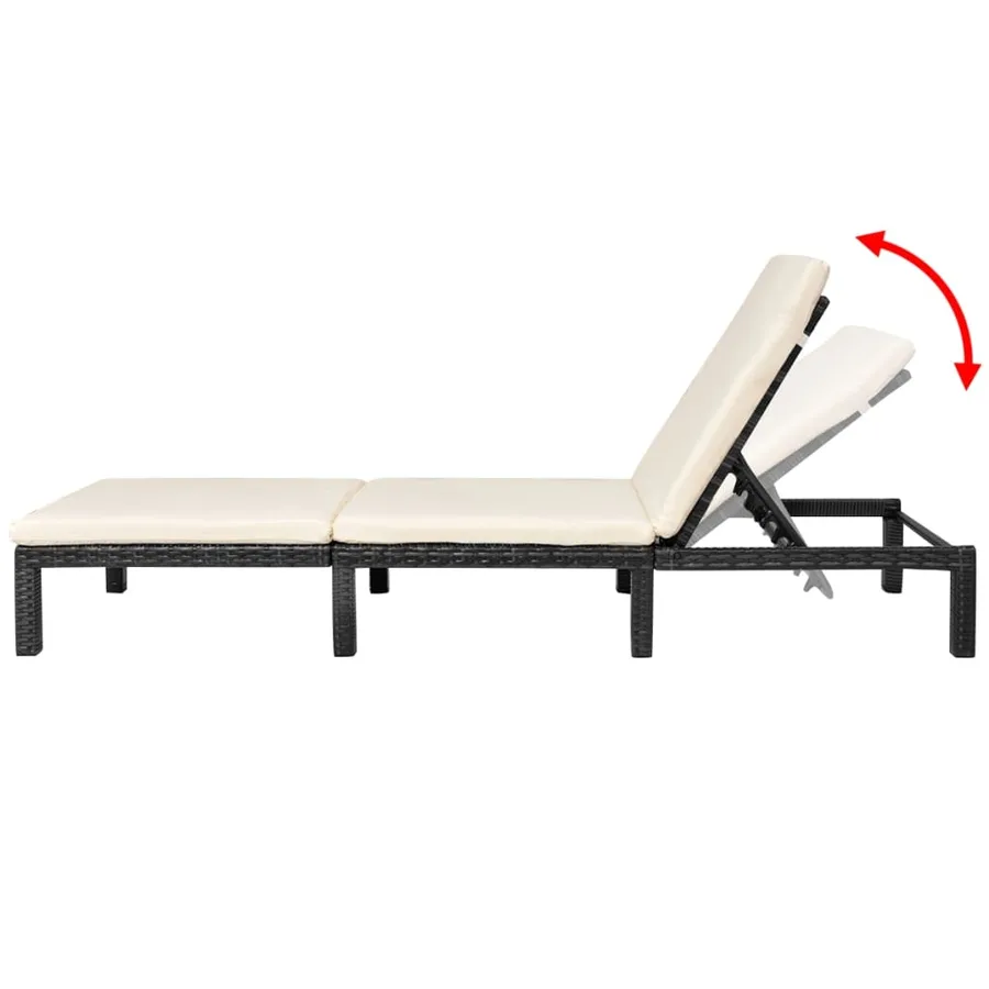 Chaise longue avec coussin Résine tressée Noir - 4