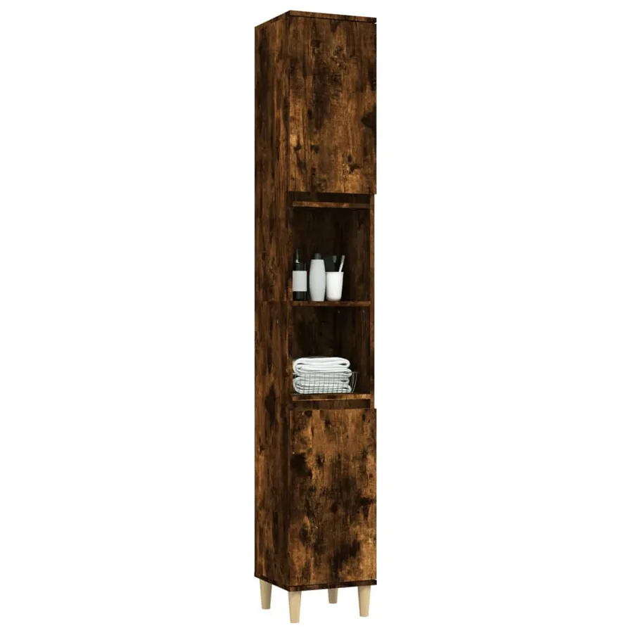 Armoire de bain chêne fumé 30x30x190 cm bois d'ingénierie - 4