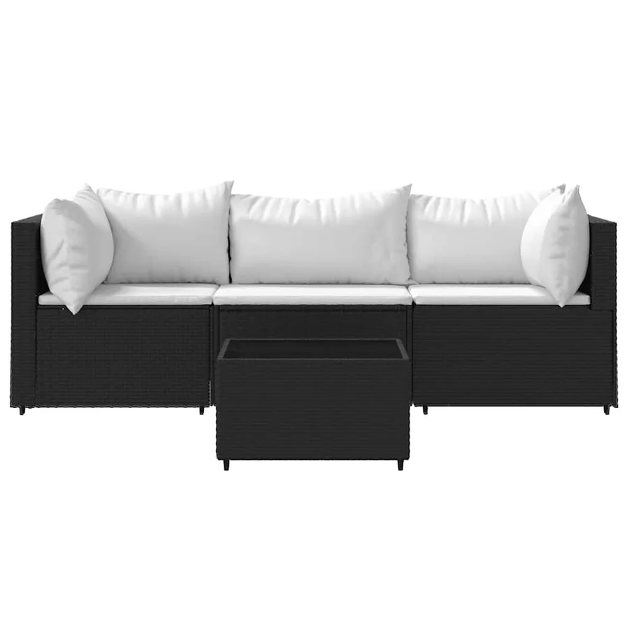 Salon de jardin 4 pcs avec coussins Noir Résine tressée - 3