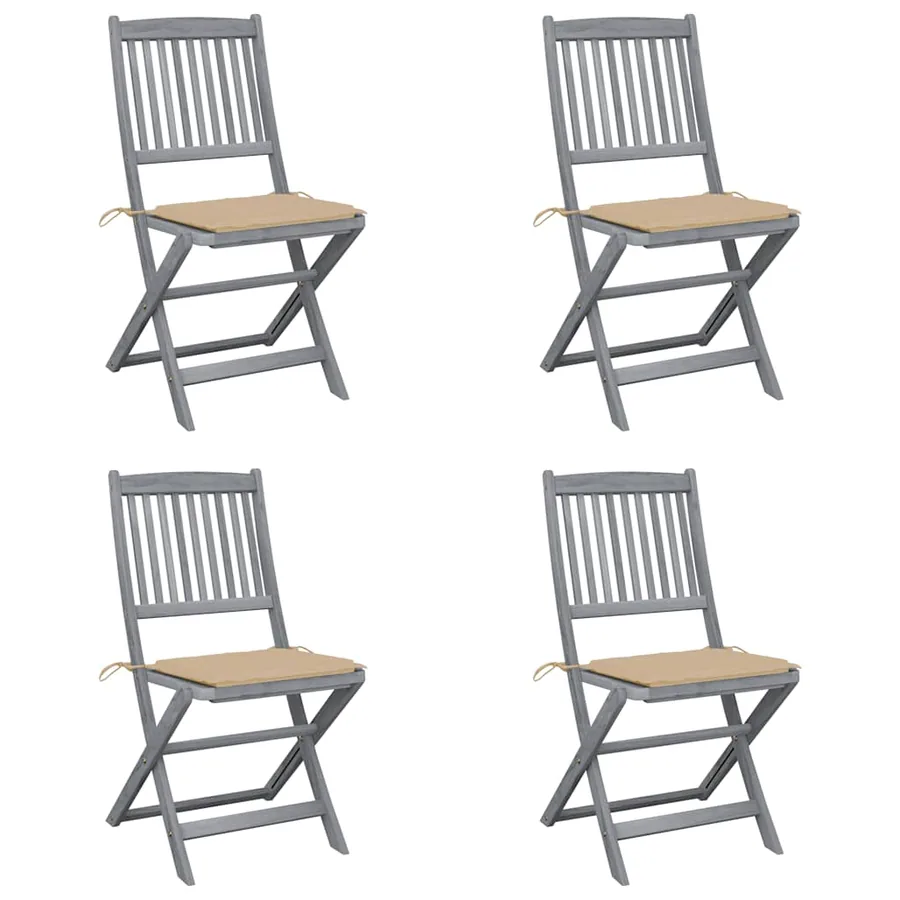 Chaises pliables d'extérieur lot de 4 et coussins Bois d'acacia