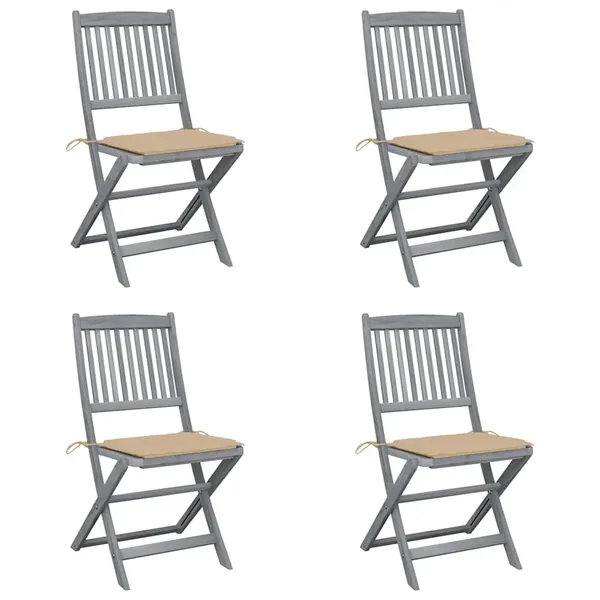 Chaises pliables d'extérieur lot de 4 et coussins Bois d'acacia