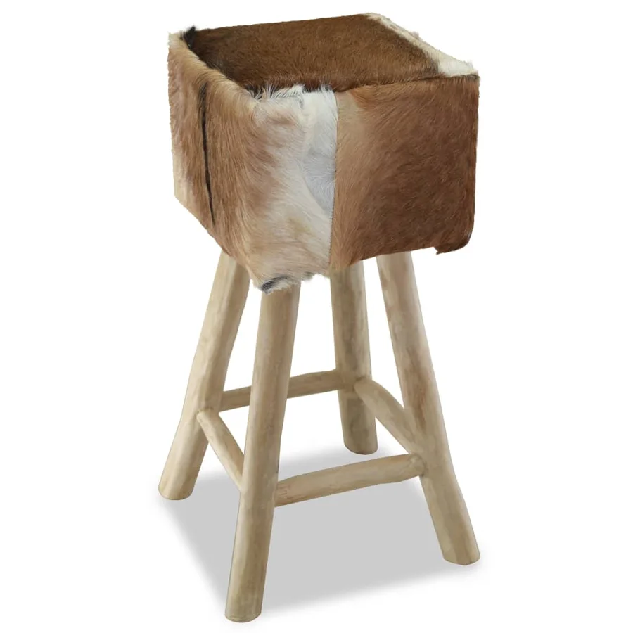 Tabouret de bar cuir de chèvre et bois de teck solide - 3