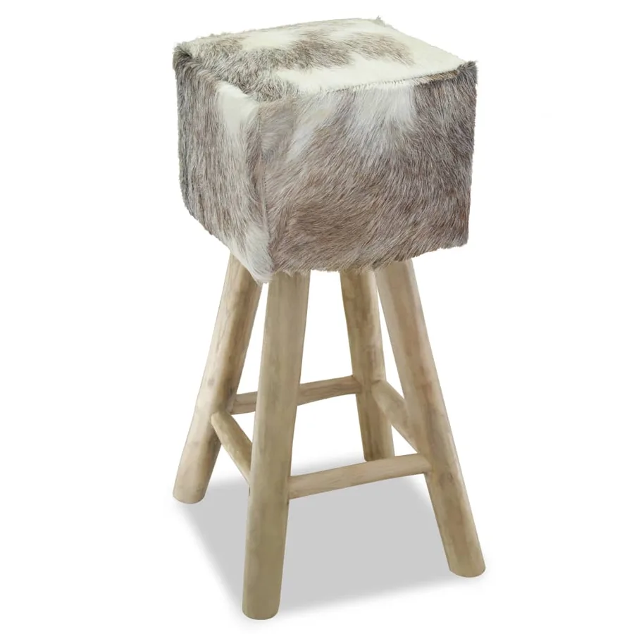 Tabouret de bar cuir de chèvre et bois de teck solide - 4