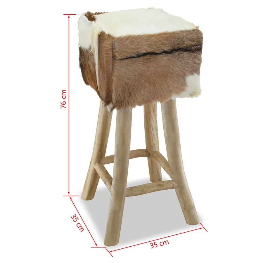 Tabouret de bar cuir de chèvre et bois de teck solide - 8
