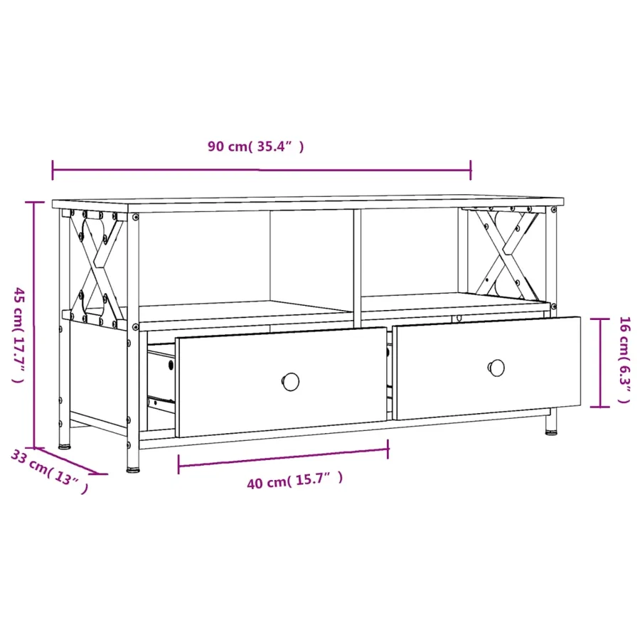 Meuble TV chêne sonoma 90x33x45 cm bois d'ingénierie et fer - 11