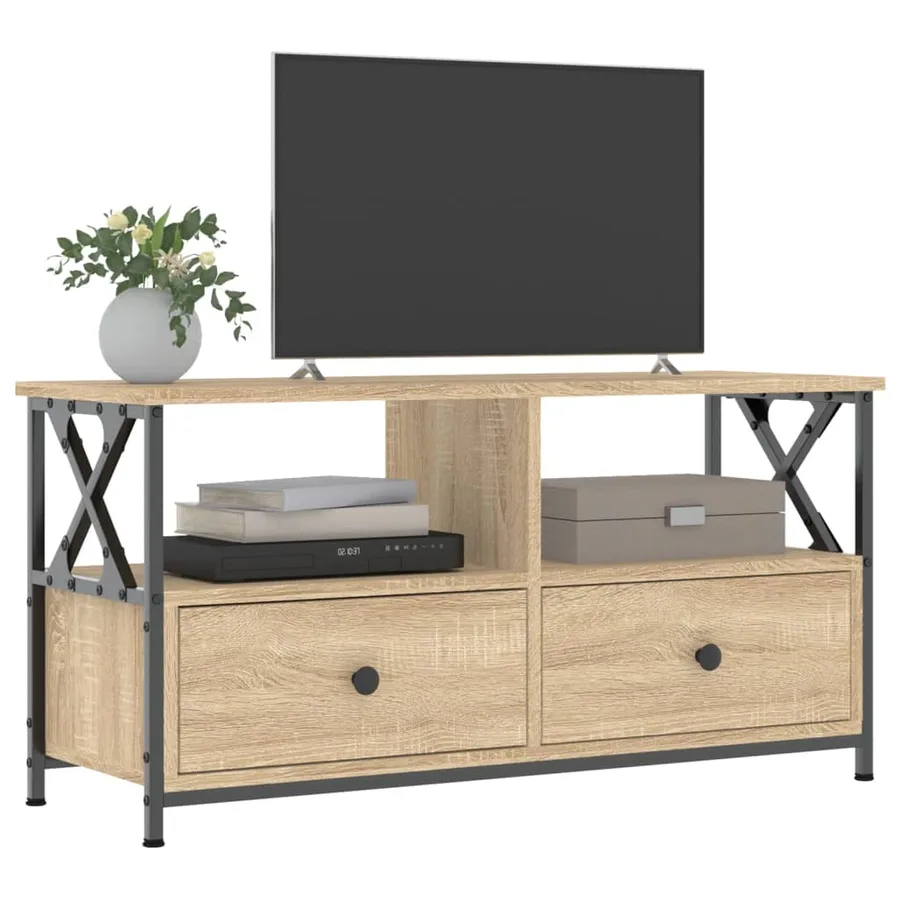 Meuble TV chêne sonoma 90x33x45 cm bois d'ingénierie et fer - 7