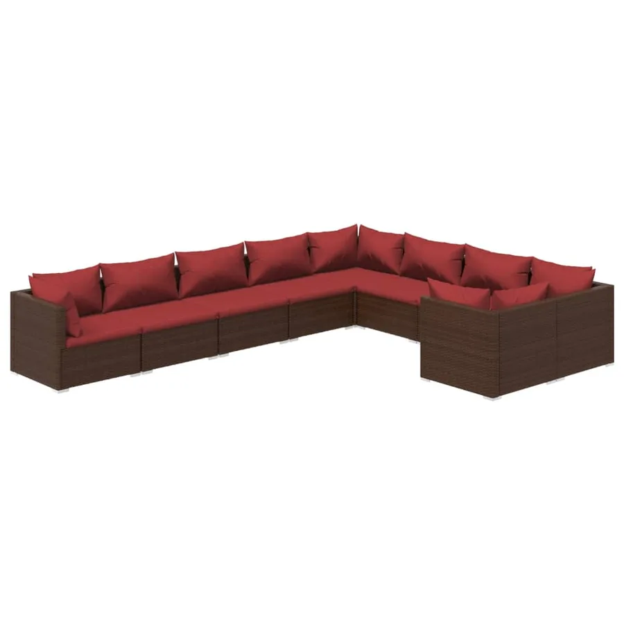 Salon de jardin 9 pcs avec coussins Résine tressée Marron - 2